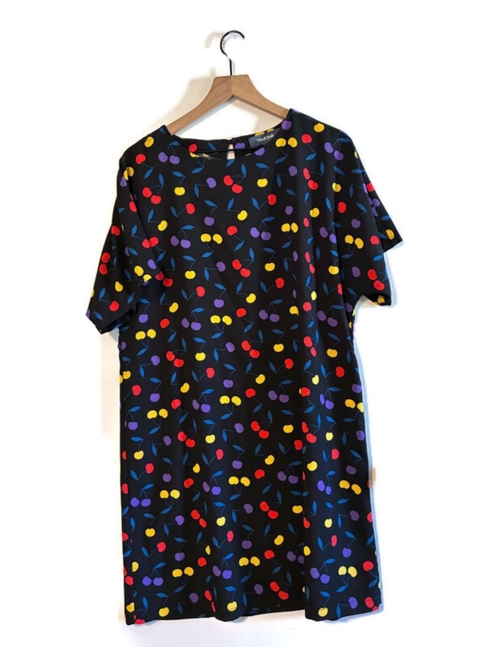 Modcloth Navy Blue Cherry-Print Short Sleeve Sheath Dress Women’s size Large - Picture 2 of 6